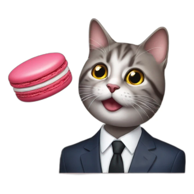 Chat sur tête macron qui mange  un macaron sticker