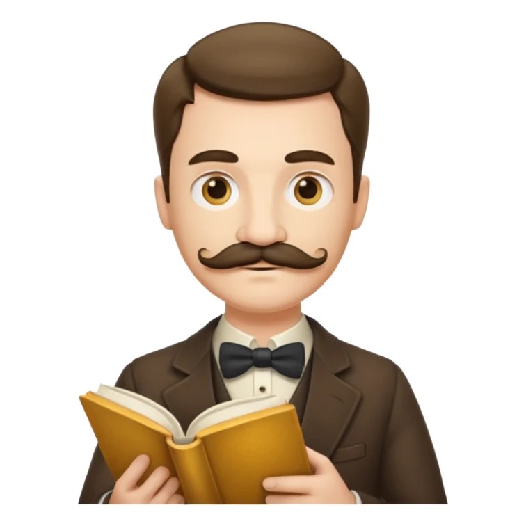 gentleman with moustache holds a book and reads it, golden gradient background sticker