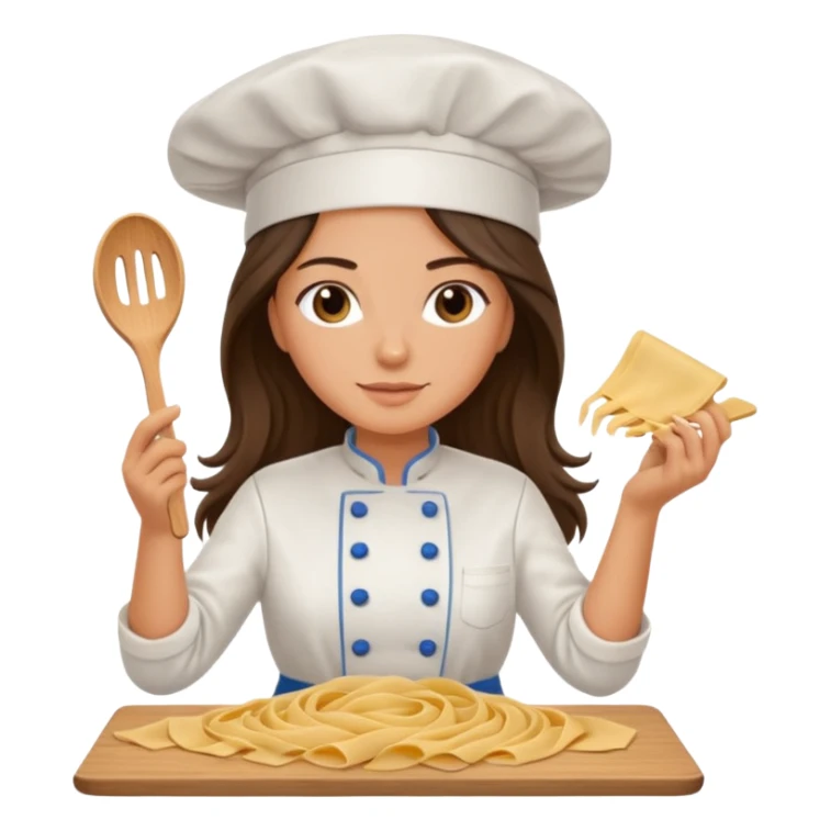 Long hair brunette chef making pasta sticker