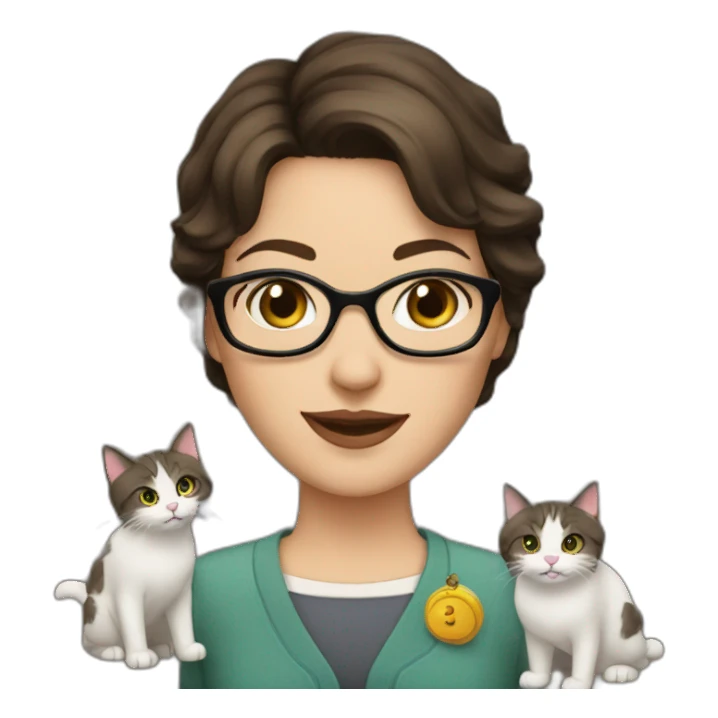 short-haired brunette librarian whit cats sticker