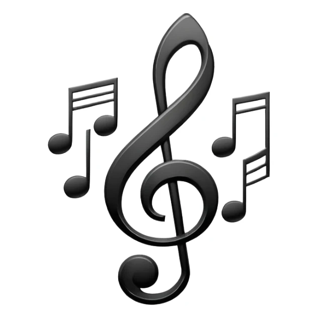Minimalistic flat vector icon, iOS style, thin black contour on white background. Treble clef and musical notes. Clean, no text, no shadows.
 sticker