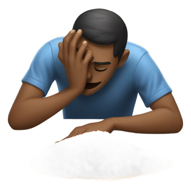 person smelling spilled salt on a table sticker