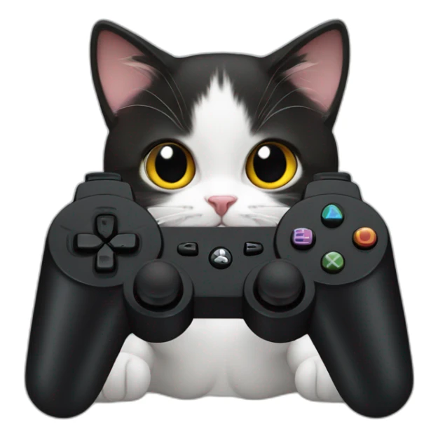 Cute cat holding one black ps controller and playing video games sticker