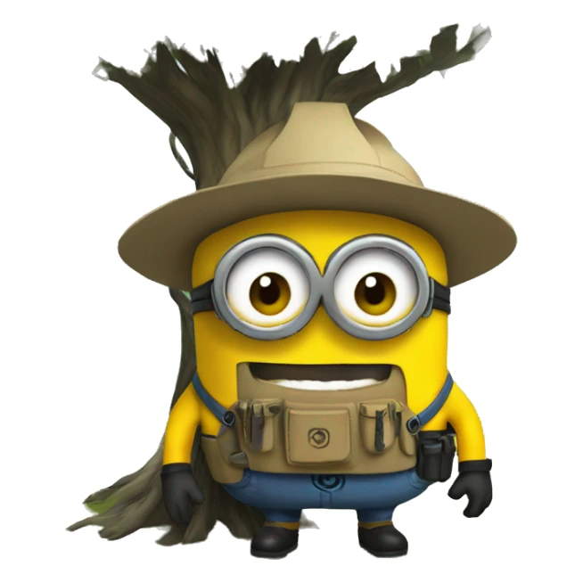 A Minion in survival gear under a tree    sticker