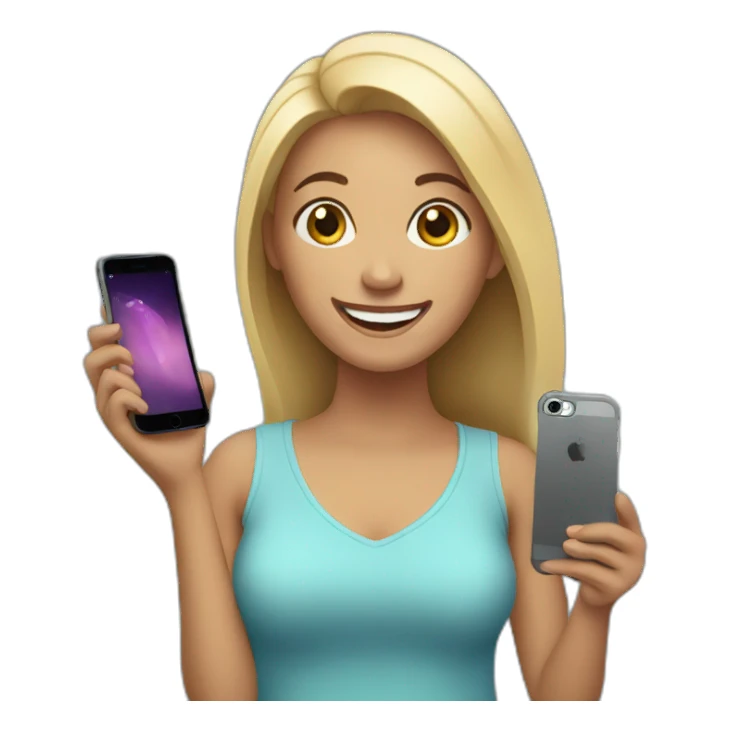 happy woman holding a iphone sticker