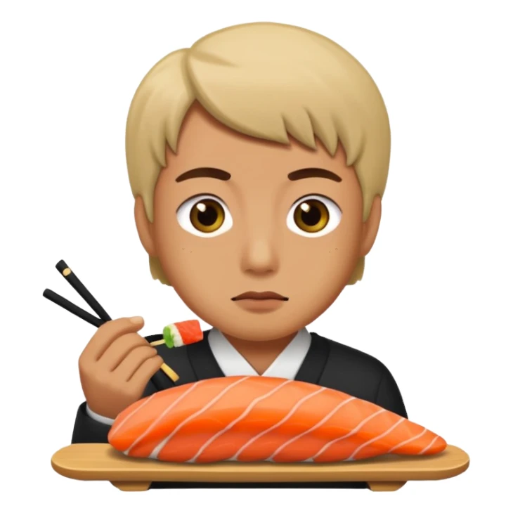 Man with small eyes eating sushi sticker