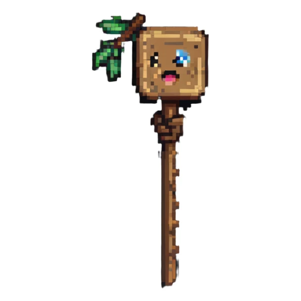 log with expressive eyes holding a stick in one hand sticker