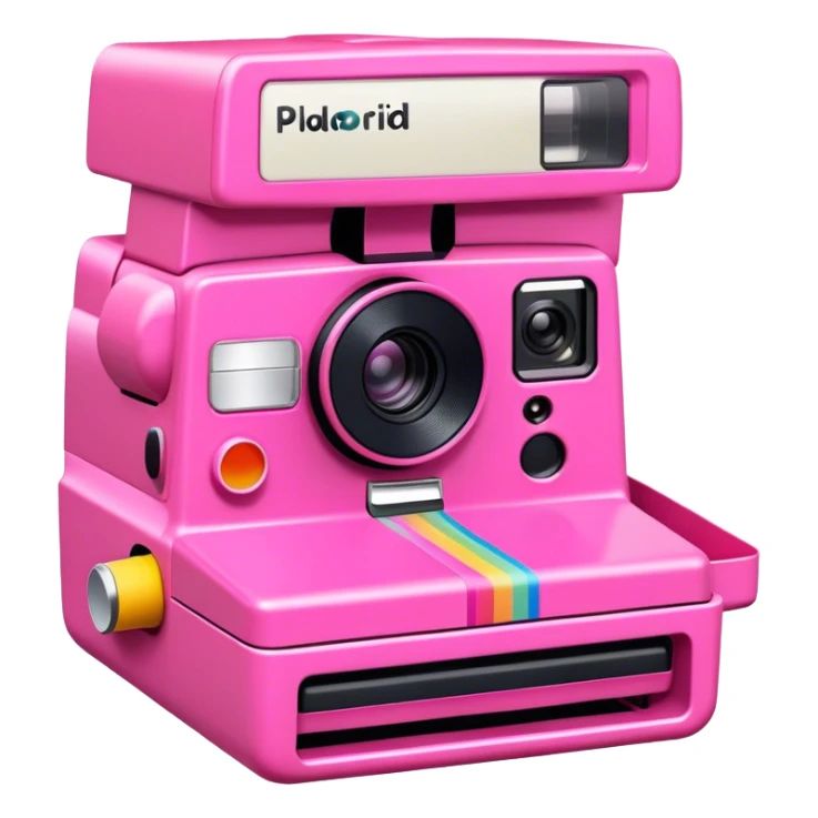 pink polaroid camera with photo dispensing sticker