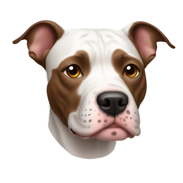 pitbull thats mostly white with some brown large dots and a sideways ear sticker