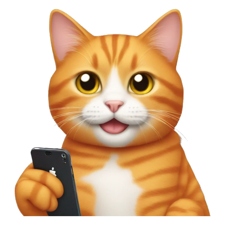 Orange cat holding phone sticker