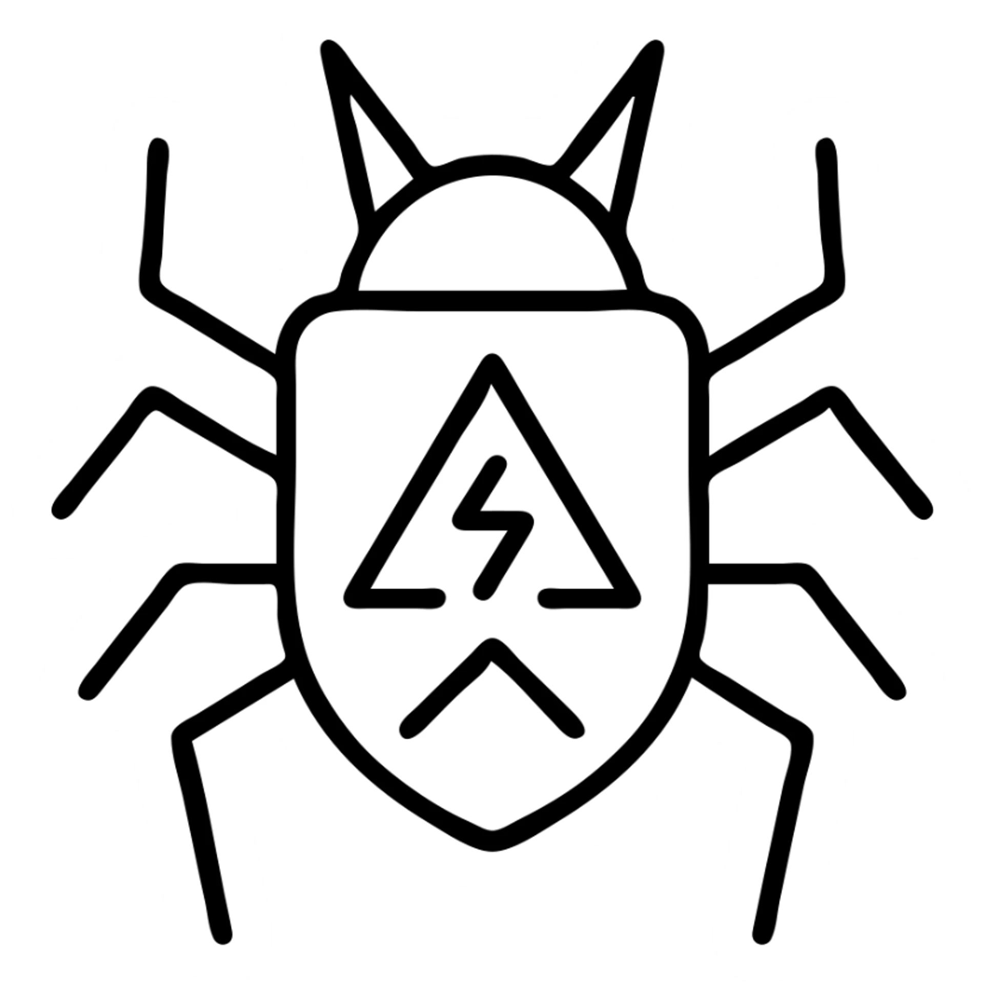 abstract malware pictogram with sharp geometric lines, no faces or decoration, monochrome or dual-tone black dark gray deep red, threatening technical style suitable for documentation sticker