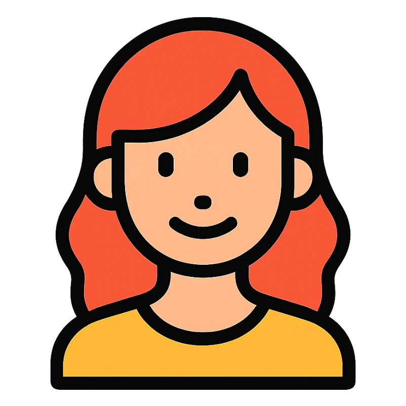 female portrait, flat color icon style, soft features, friendly expression, minimalistic, clear sticker