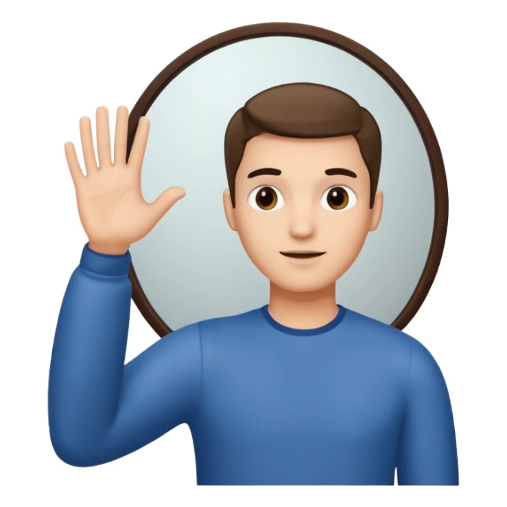 An man looking into a mirror holding his hand up sticker