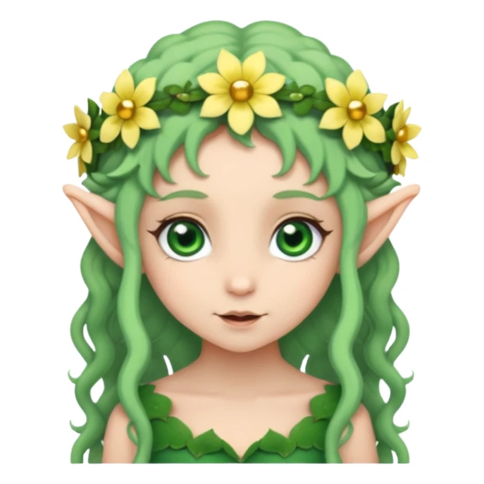 tiny Elf with Flower Crown, curley hair sticker