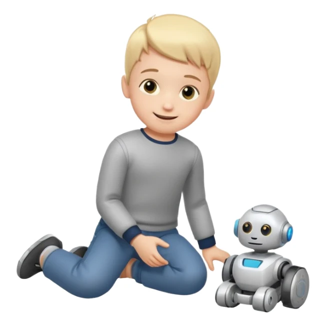 Little boy playing with toy robot on the floor sticker