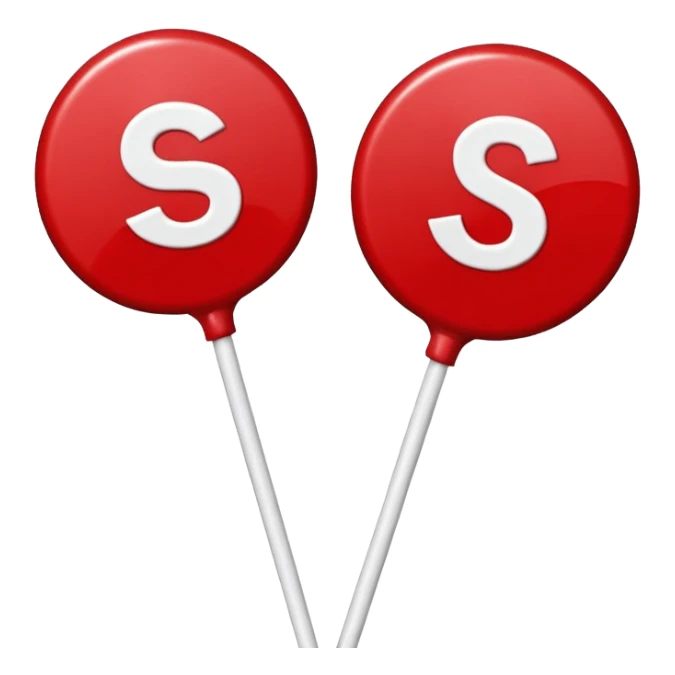 2 Christmas red lollipops with white "S" logo sticker