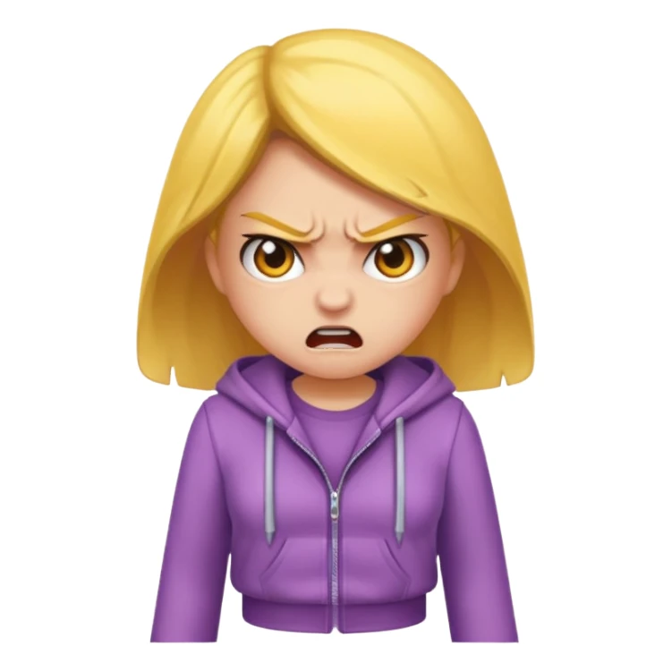 Angry girl with clothes sticker
