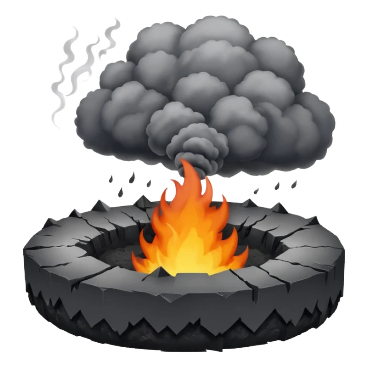A smoking crater releasing dark ash clouds. sticker