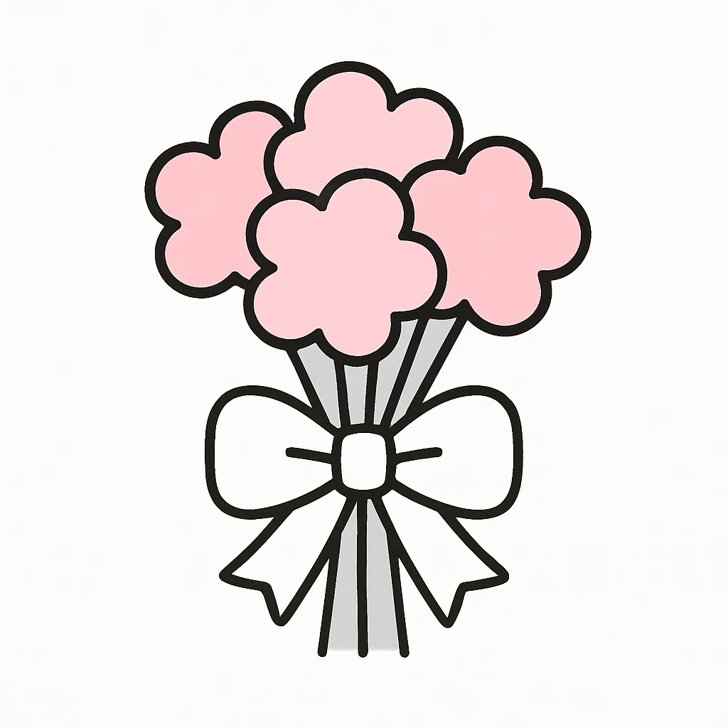 a pink bouquet with a white bow, minimal and modern emoji