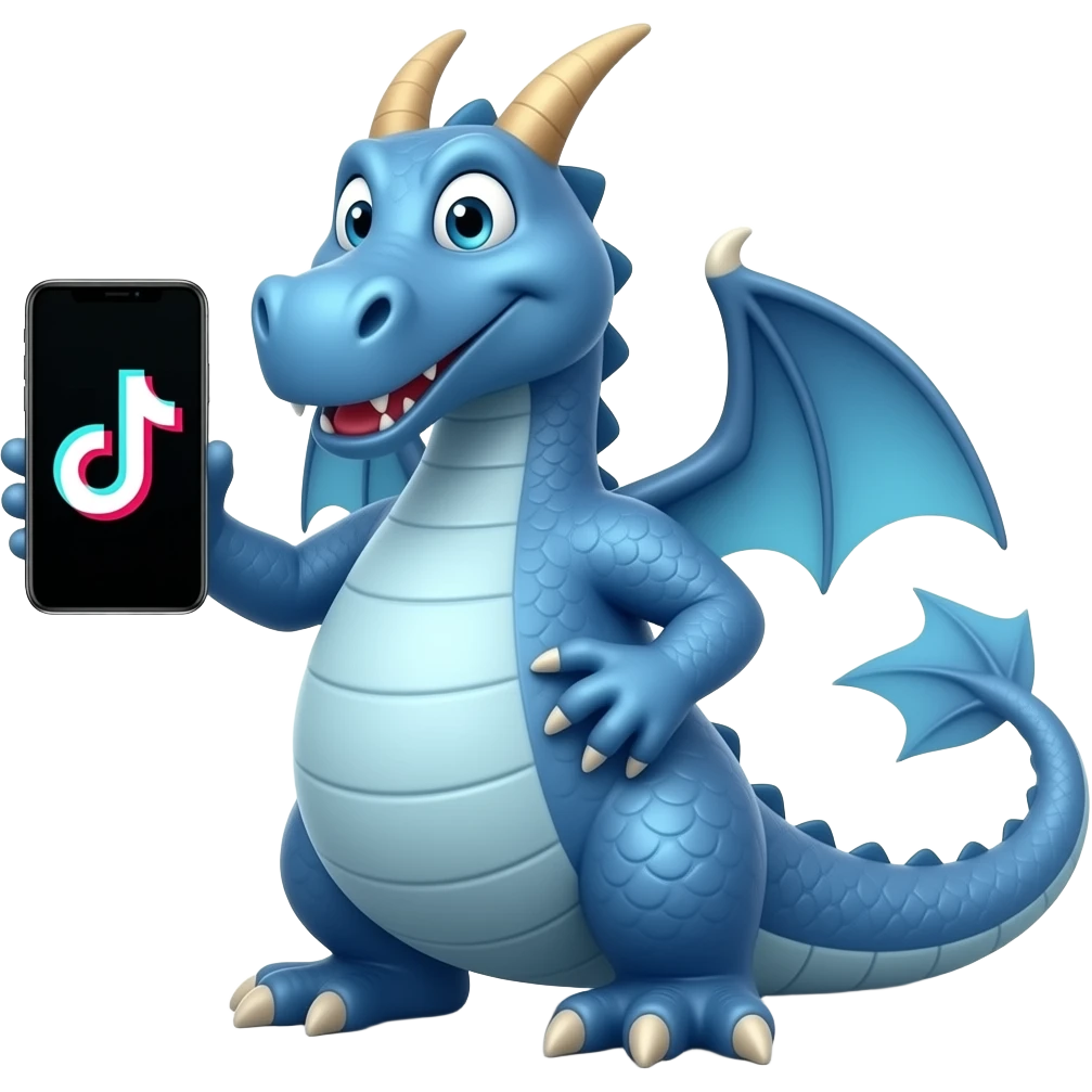 Blue dragon holding tiktok emoji