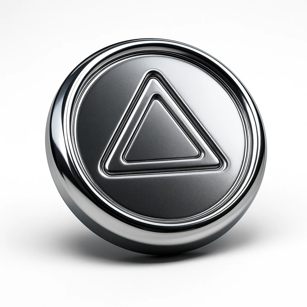 dalgona candy with triangle shape, chrome style, inspired by Squid Game emoji