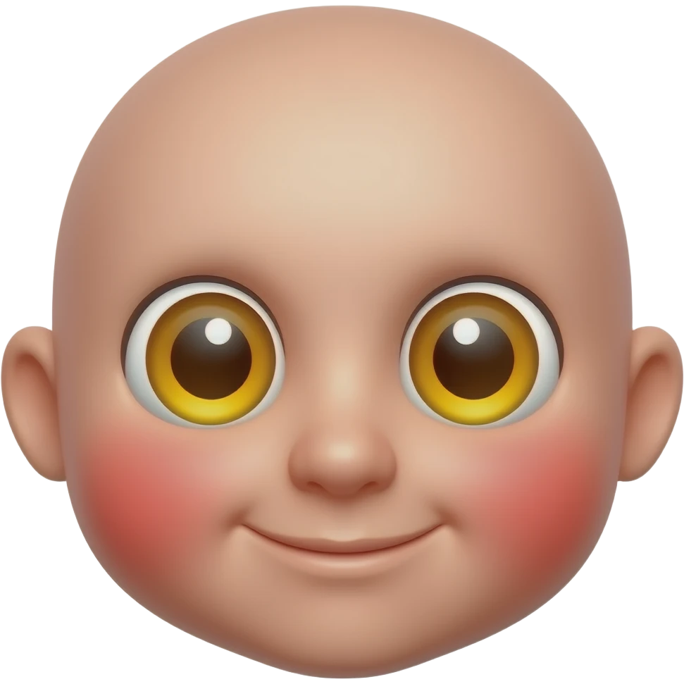 새빨간 얼굴의 홍조를 하고 있는. 노란 눈알  갈색 동공.   귀여운 만화 입체적 이모티콘 emoji