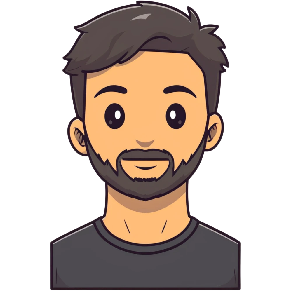 young man with wheatish skin, beard, age 24, wearing black tshirt emoji
