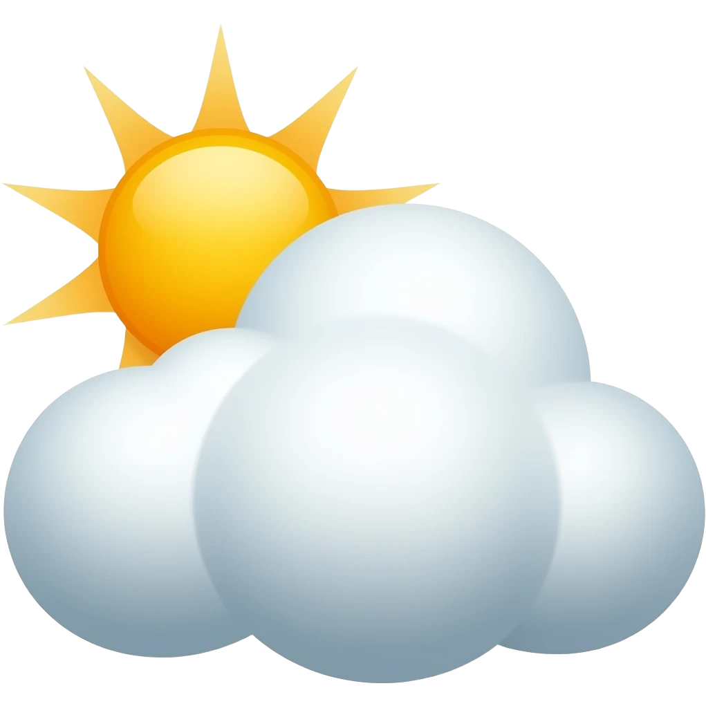 sun shinning from behind fluffy cumulus non symmetrical looking cloud 2D style without background emoji