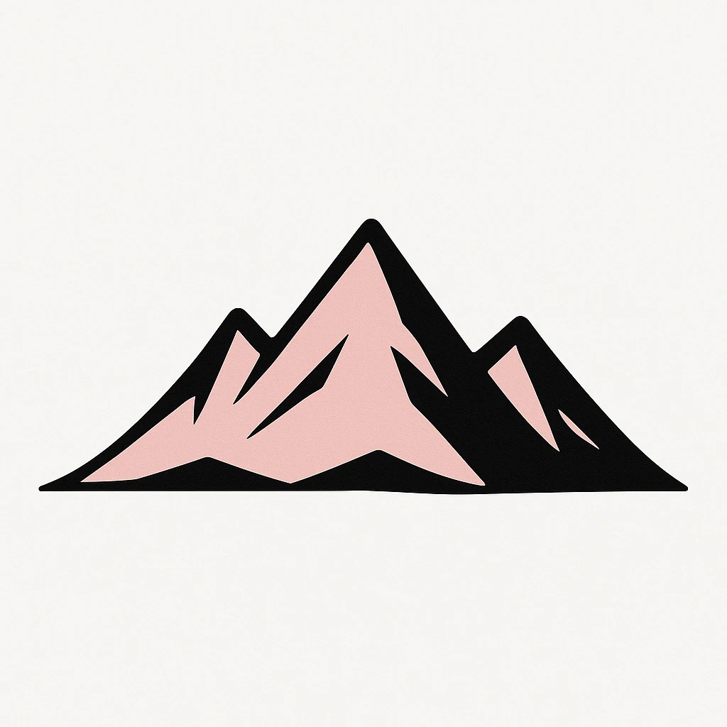minimal mountain, pink and black, on white background, no text emoji