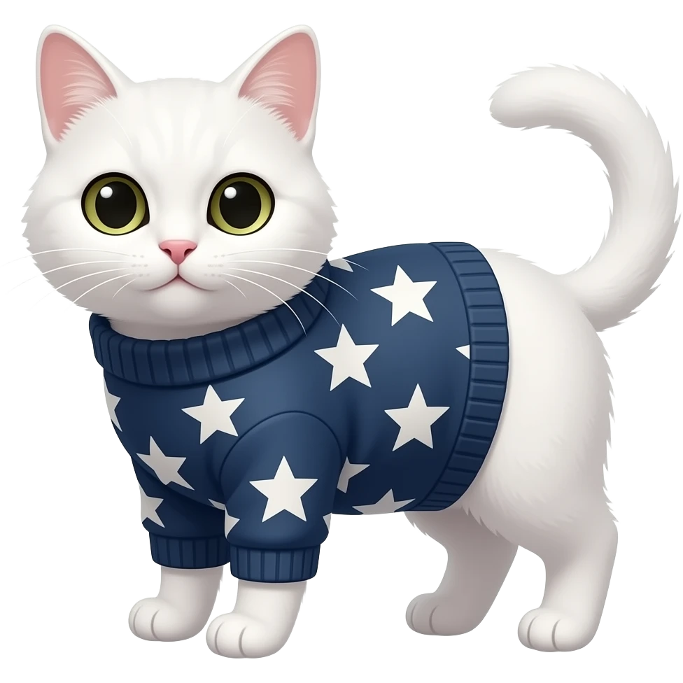 Quiero un emoji de un gato blanco con un sueter en forma de estrellas emoji