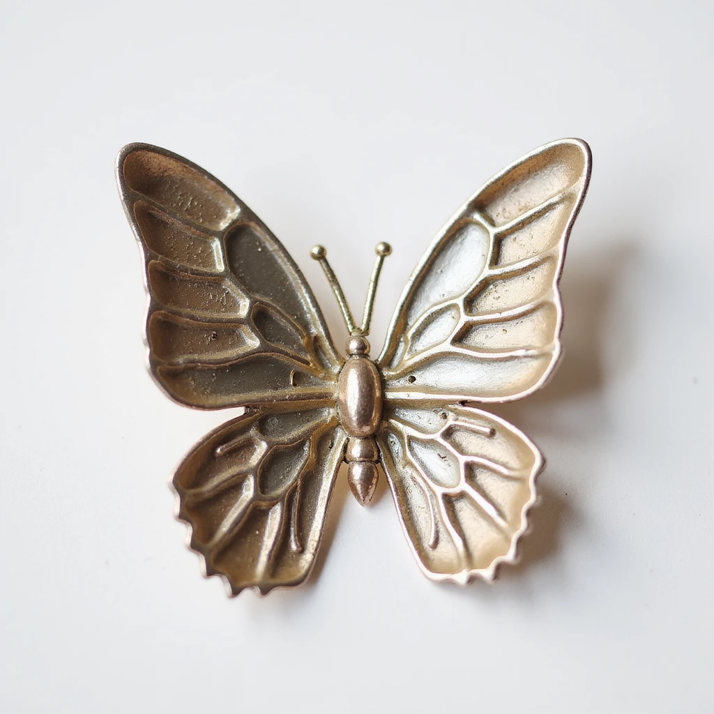 realistic butterfly-shaped earring with a metallic finish, isolated on a transparent background, no visible background emoji