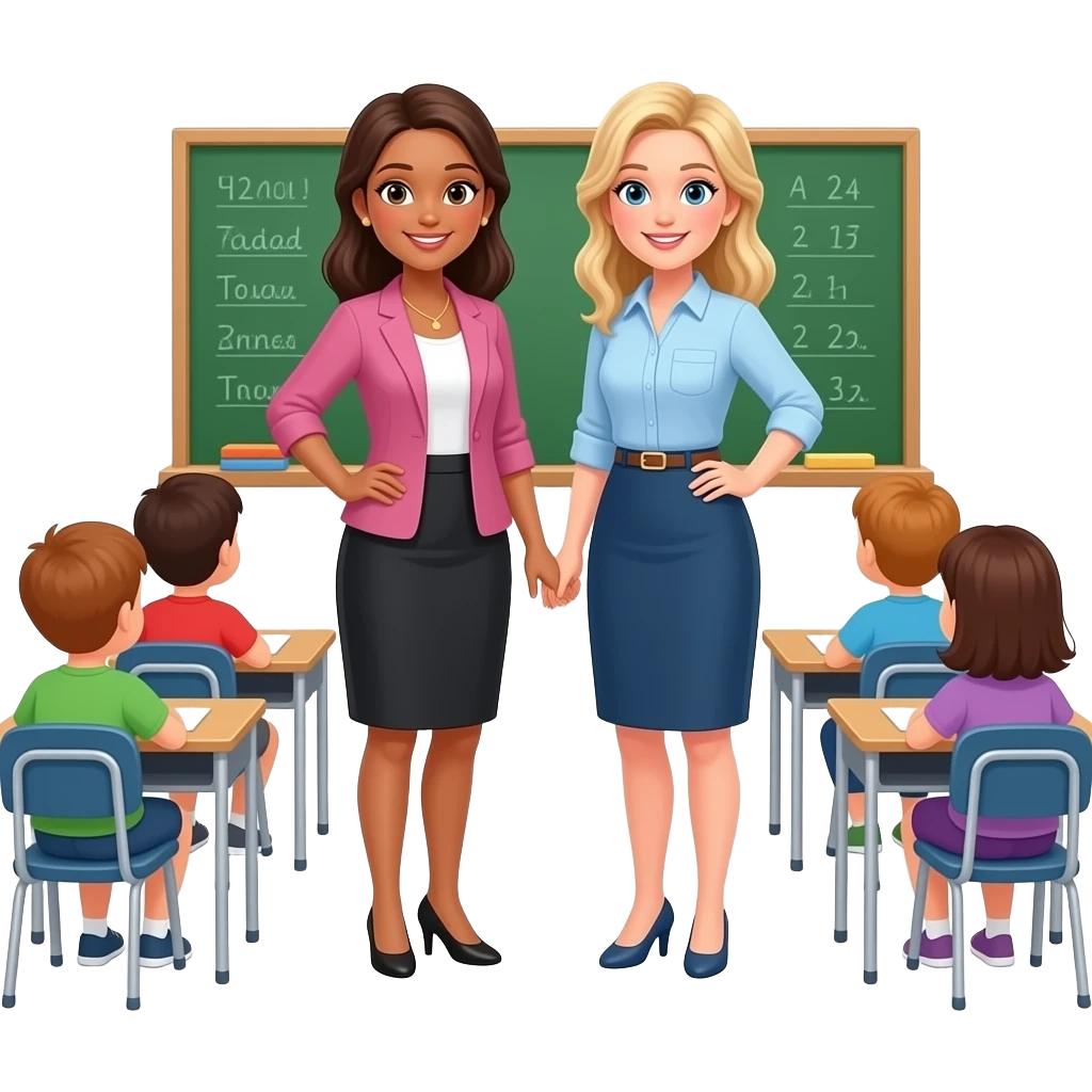 students in a third grade class with two beautiful women teachers emoji