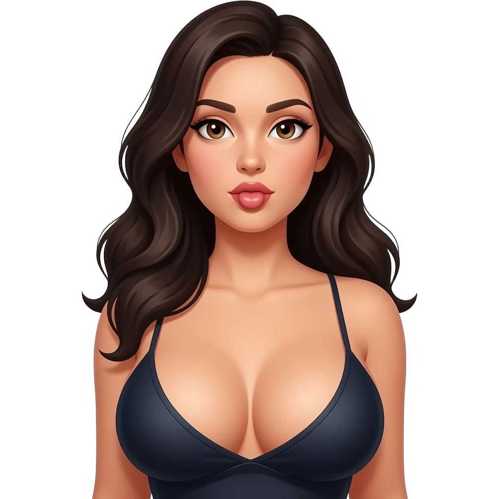 Dark hair big tits female giving blowjob emoji