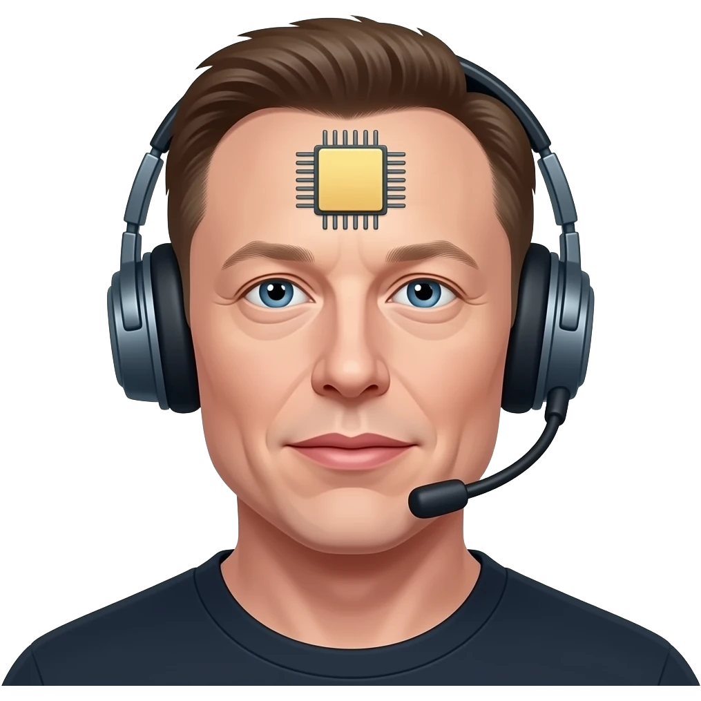 make a robot with the face of elon musk with a larger jaw and a headset out a chip on the forehead emoji