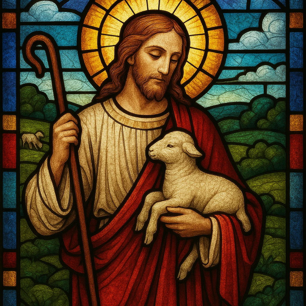 Jesus the Good Shepherd, classic stained glass look emoji