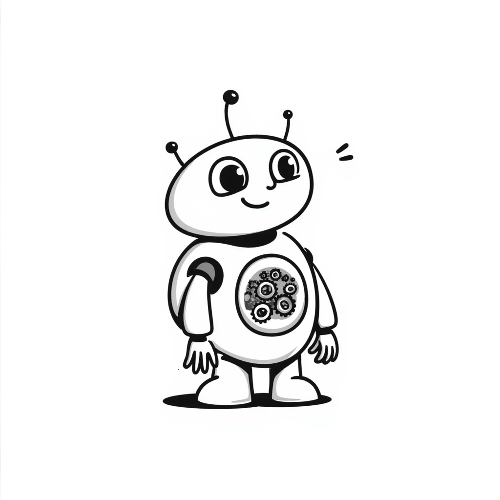 Hand-drawn robot with mechanical arms and gears emoji