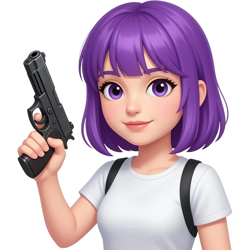 Pretty white girl with purple hair holding gun emoji