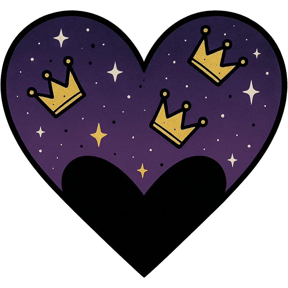 emo heart with night sky and falling crowns, remove background emoji