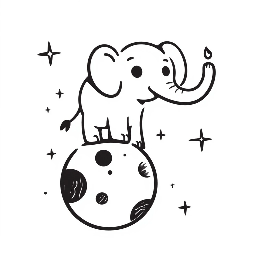 an elephant on the moon, hand drawn doodle style emoji