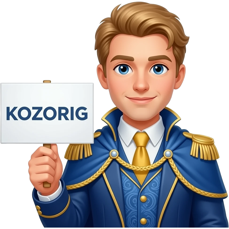 Гарний принц тримає в правій руці білу табличку де написано "КОЗОРІГ" emoji