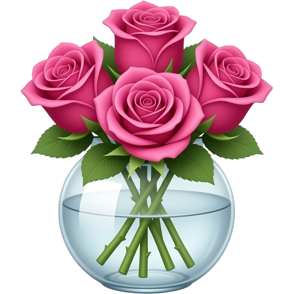 Bright Pink roses in round glass vase emoji