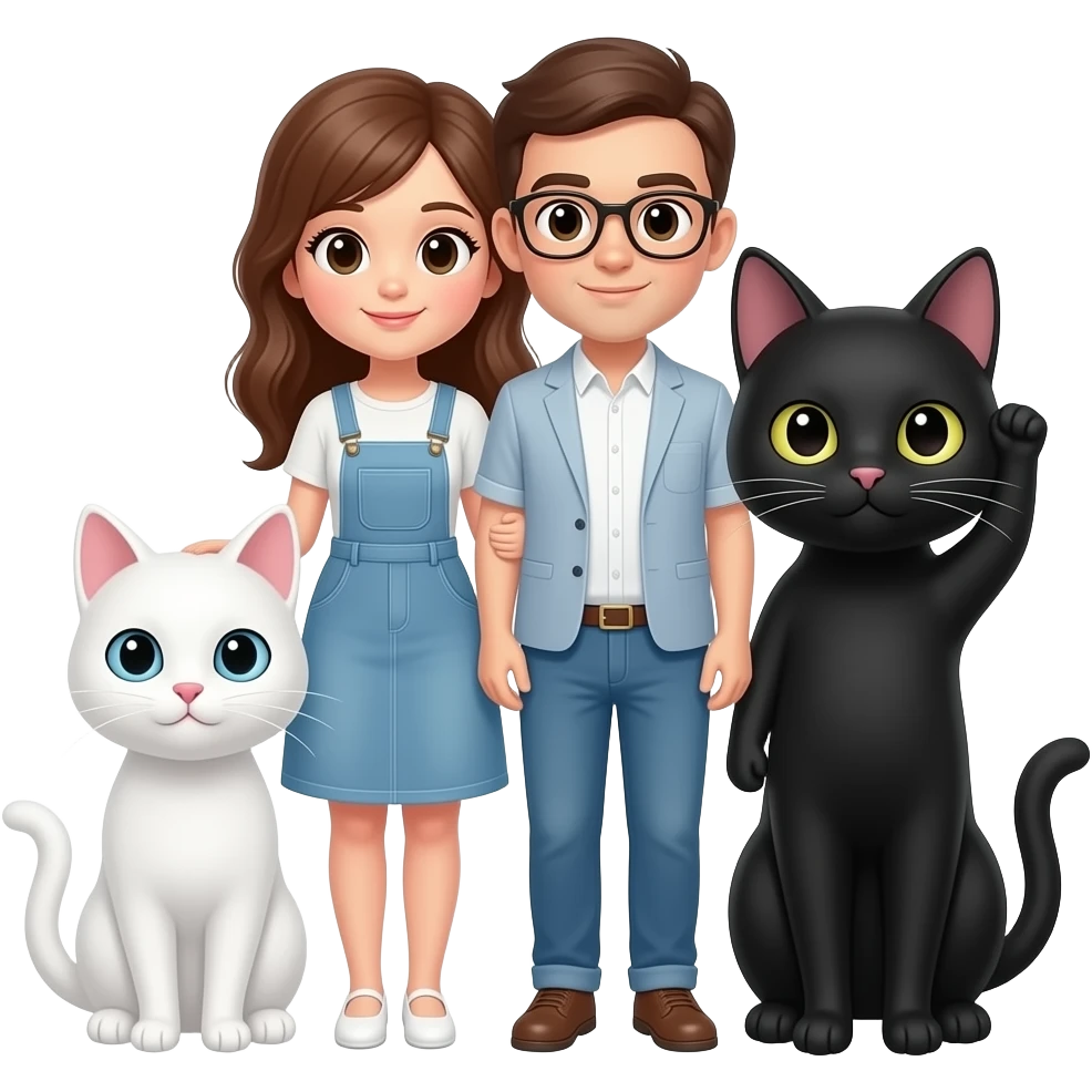 Pareja con un gato blanco y otro negro emoji