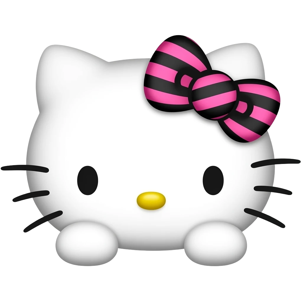 Hello Kitty head with two front paws and a pink and black striped bow emoji