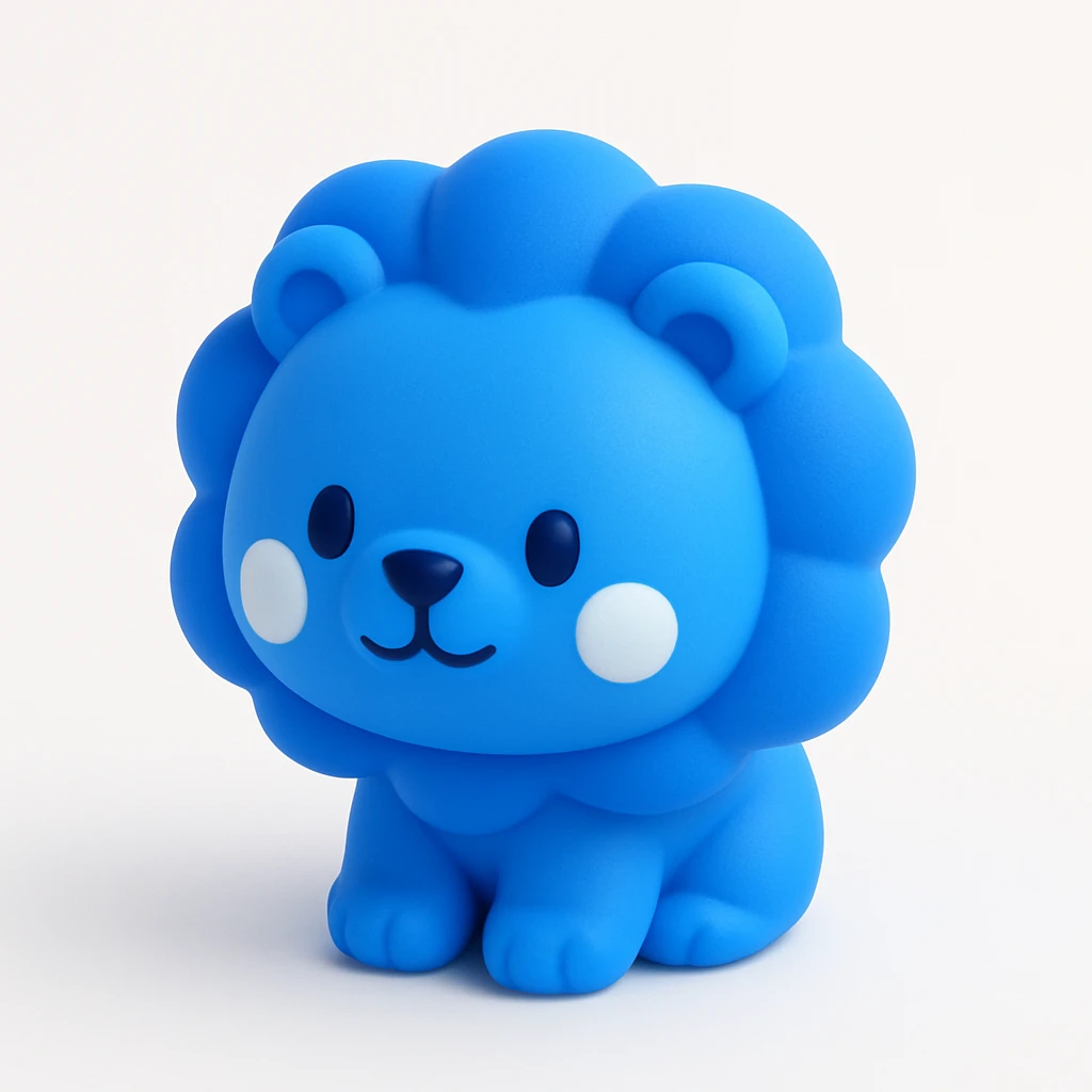 chibi-style 3D blue lion with a round face and tiny paws emoji