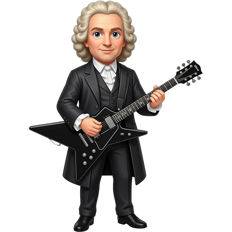 Johann Sebastian Bach with black metal electric guitar full body emoji