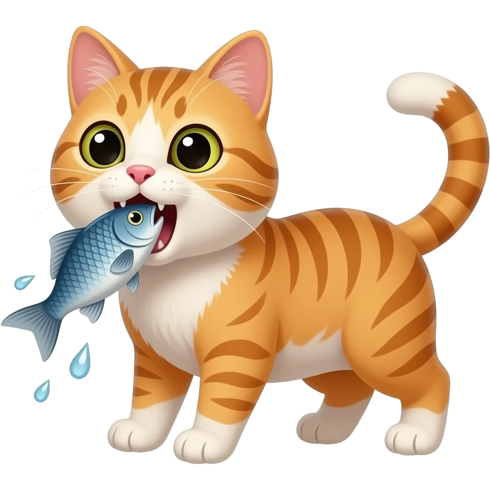cat catch a fish on mouth emoji