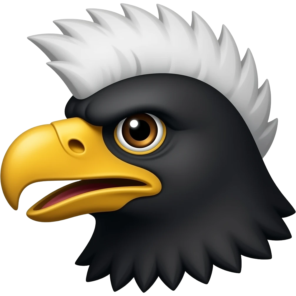 face of a black mad eagle with a white mohawk emoji