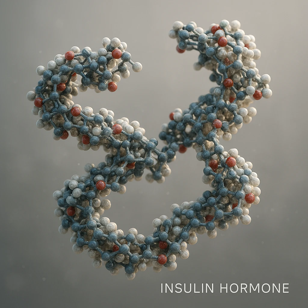 insulin hormone represented as a molecule, hyper realistic 4K style, molecular details, scientific atmosphere, neutral background emoji