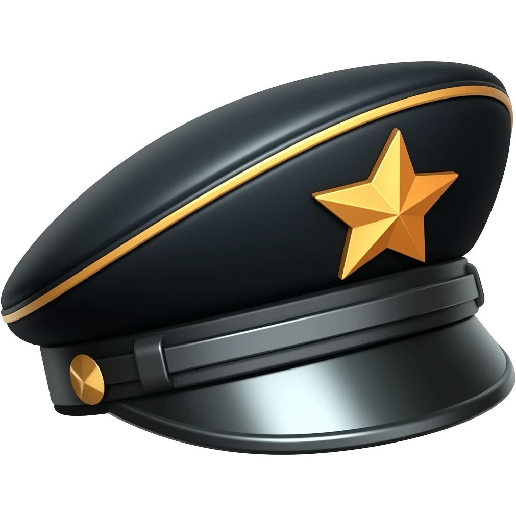 flat black shiny Peaked Breton Kepi hat with pastel orange and gold star on it emoji