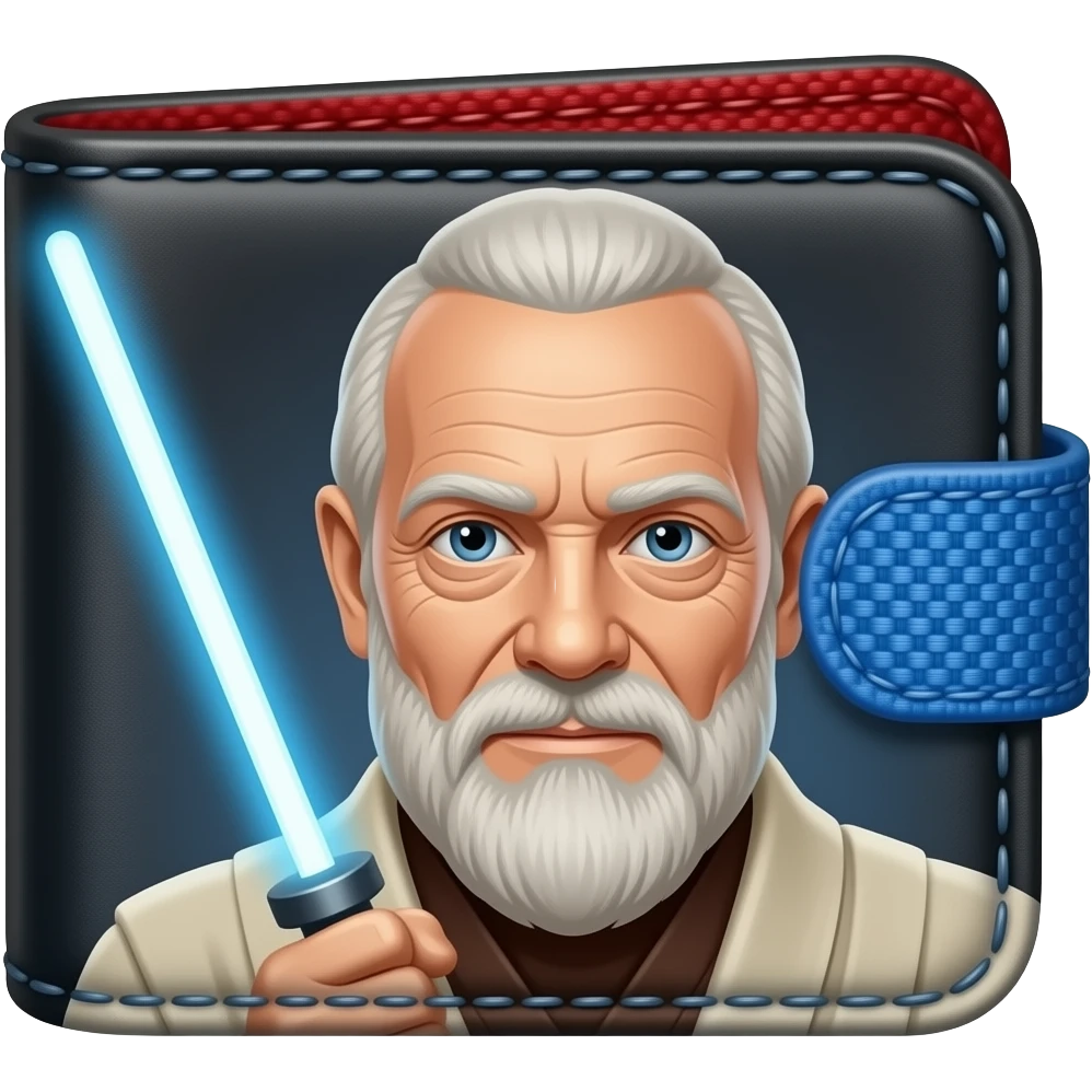 Starwa's men's wallet with Obi-Wan Kenobi on it in blue strap and red strap on to it emoji